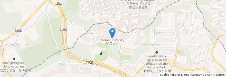 Mapa de ubicacion de 明星大学（人文学部） en ژاپن, 東京都, 日野市, 八王子市.