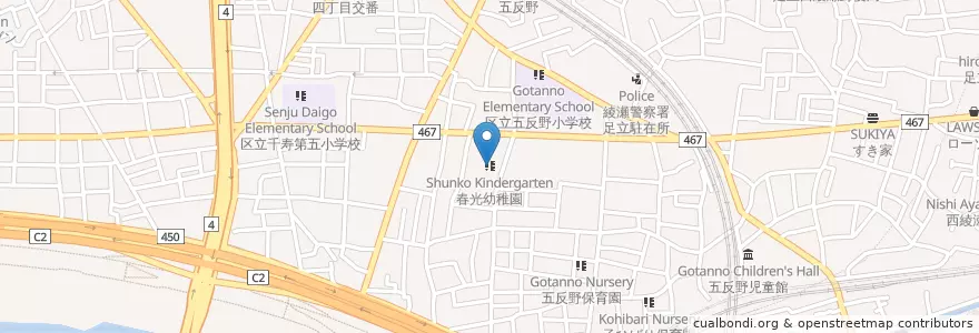 Mapa de ubicacion de 春光幼稚園 en 일본, 도쿄도, 足立区.