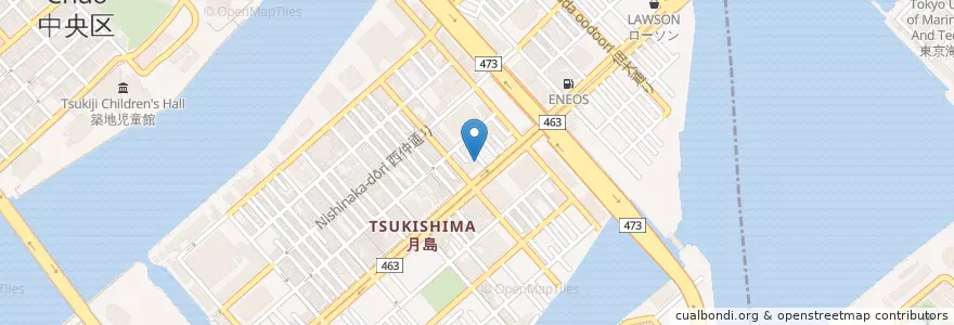 Mapa de ubicacion de 月島キャピタルクリニック en Japan, Tokio, 江東区, 中央区.