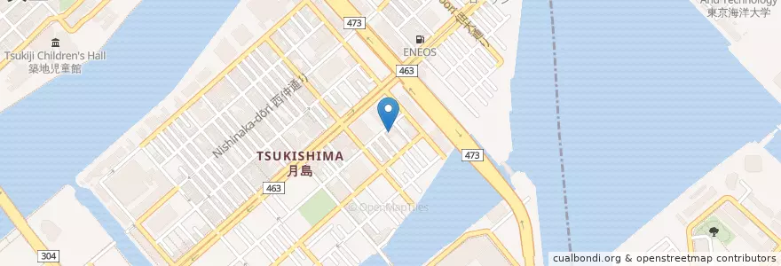Mapa de ubicacion de 月島保育園 en Japan, 東京都, 江東区, 中央区.
