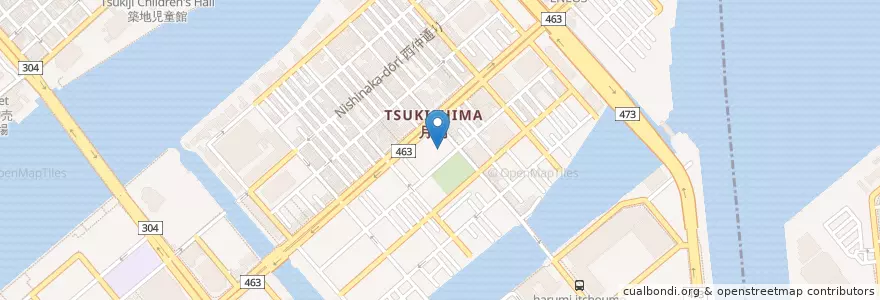 Mapa de ubicacion de 月島児童館 en Giappone, Tokyo, 江東区, 中央区.
