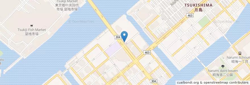 Mapa de ubicacion de 月島警察署勝どき橋交番 en ژاپن, 東京都, 中央区.