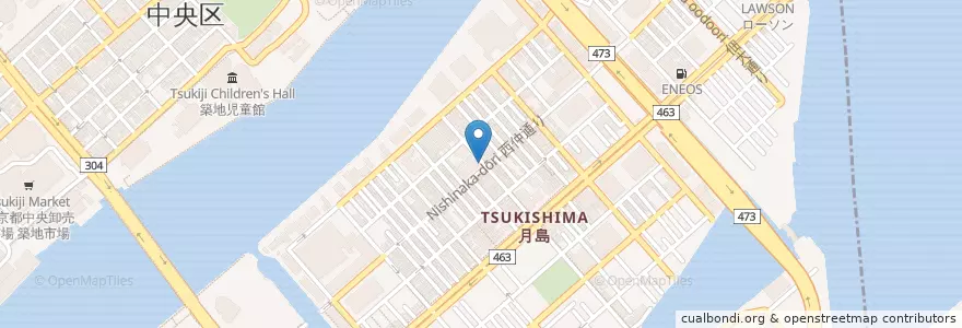 Mapa de ubicacion de 月島警察署西仲通交番 en Japonya, 東京都, 中央区.