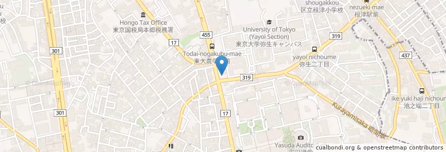 Mapa de ubicacion de 本富士警察署弥生町交番 en ژاپن, 東京都, 文京区.