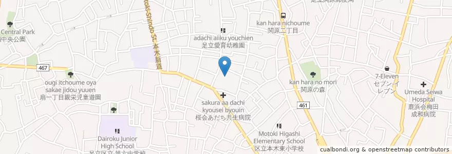Mapa de ubicacion de 本木東保育園 en Japão, Tóquio, 足立区.