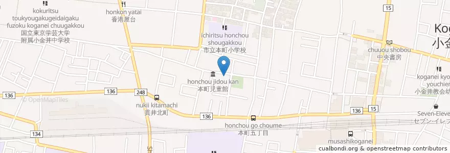 Mapa de ubicacion de 本町児童館 en Jepun, 東京都, 小金井市.