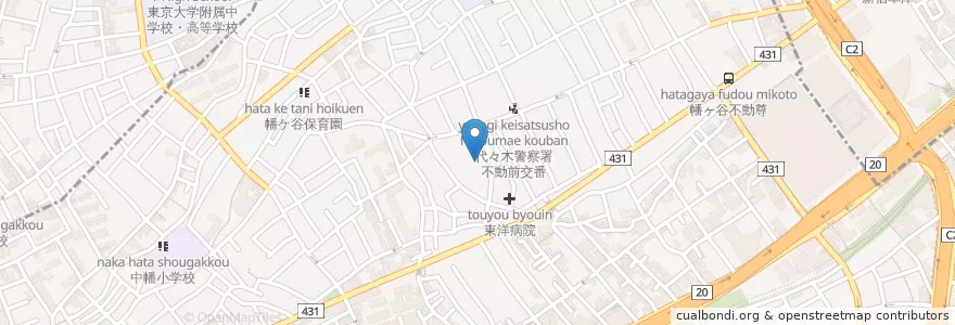 Mapa de ubicacion de 本町第二保育園 en Japón, Tokio, Shibuya.