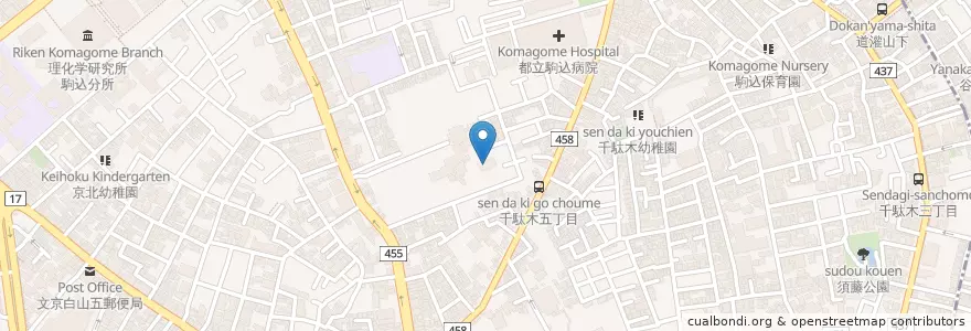 Mapa de ubicacion de 本駒込保育園 en Japonya, 東京都, 文京区.