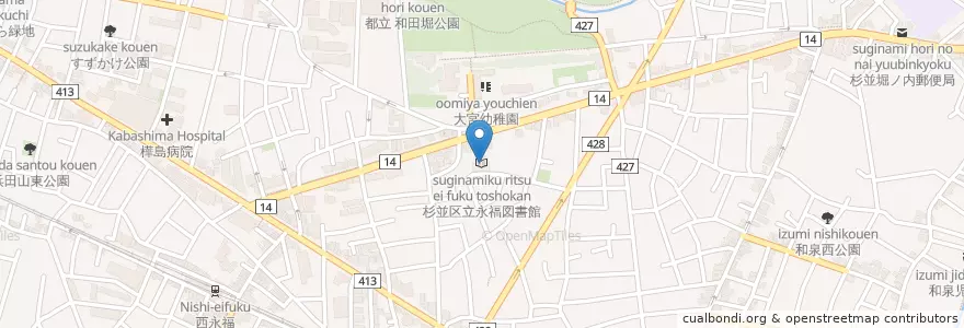 Mapa de ubicacion de 杉並区立永福図書館 en Japon, Tokyo, 杉並区.