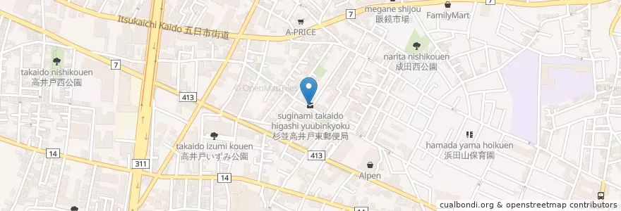 Mapa de ubicacion de 杉並高井戸東郵便局 en Jepun, 東京都, 杉並区.