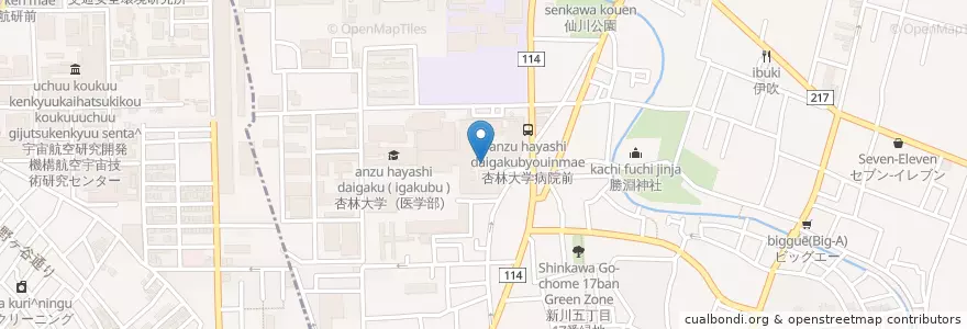 Mapa de ubicacion de 杏林大学医学部付属病院 en Japan, 東京都, 三鷹市.