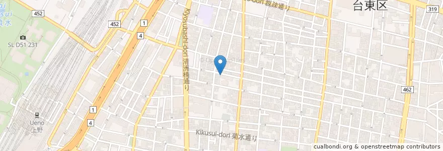 Mapa de ubicacion de 東上野六郵便局 en Japon, Tokyo, 台東区.