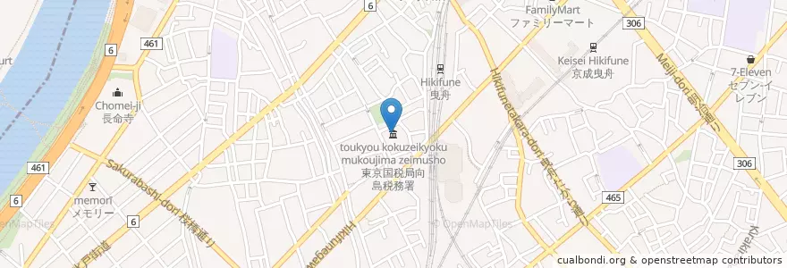 Mapa de ubicacion de 東京国税局向島税務署 en ژاپن, 東京都, 墨田区.