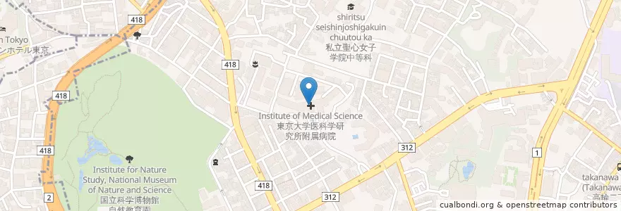 Mapa de ubicacion de 東京大学医科学研究所附属病院 en Japan, Tokio, 港区.