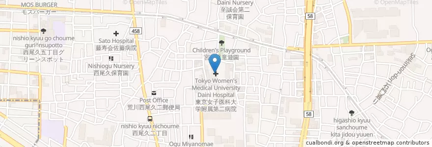 Mapa de ubicacion de 東京女子医科大学東医療センター en 日本, 東京都.