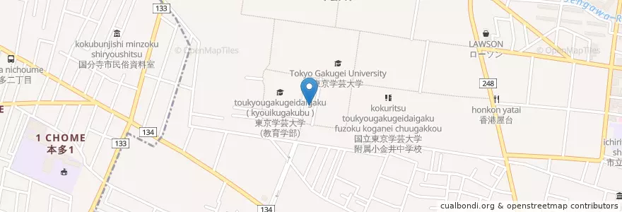 Mapa de ubicacion de 東京学芸大学（教育学部） en 日本, 東京都, 小金井市.