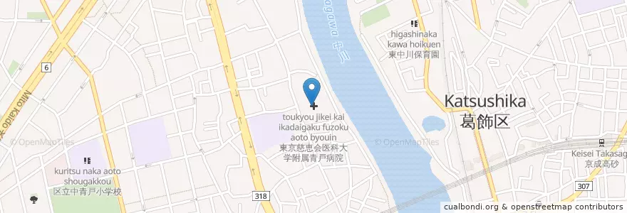 Mapa de ubicacion de 東京慈恵会医科大学葛飾医療センター en Japón, Tokio, Katsushika.