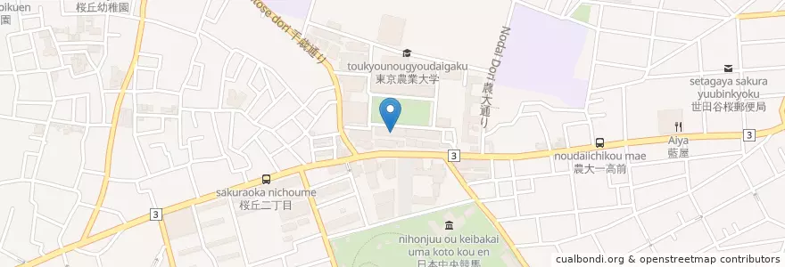 Mapa de ubicacion de 東京農業大学（応用生物科学部） en اليابان, 東京都, 世田谷区.