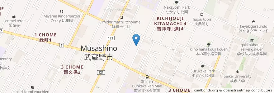 Mapa de ubicacion de 東京都福祉保健局武蔵野福祉作業所 en Japão, Tóquio, 武蔵野市.