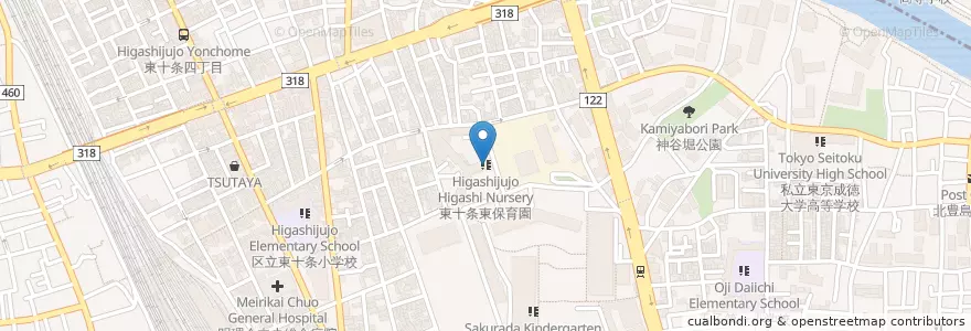 Mapa de ubicacion de 東十条東保育園 en Japão, Tóquio, 北区.