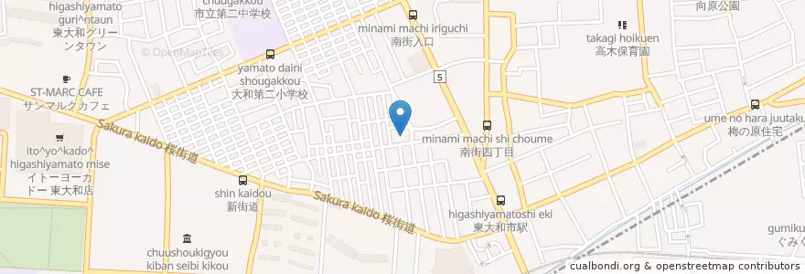 Mapa de ubicacion de 東大和南街郵便局 en 日本, 東京都, 東大和市.