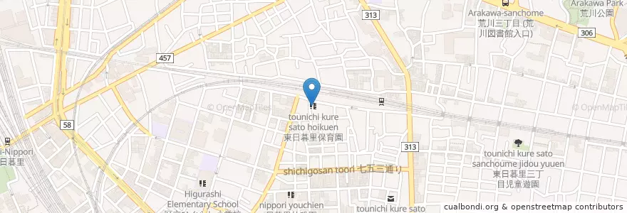 Mapa de ubicacion de 東日暮里保育園 en اليابان, 東京都.