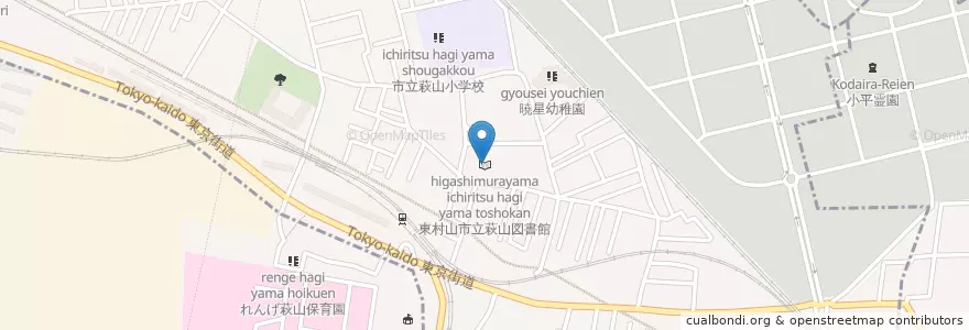 Mapa de ubicacion de 東村山市立萩山図書館 en 日本, 東京都, 東村山市, 小平市.