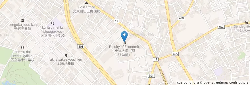 Mapa de ubicacion de 東洋大学（経済学部） en 日本, 东京都/東京都, 文京区.