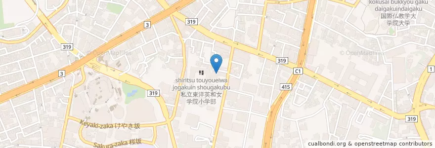 Mapa de ubicacion de 東洋英和幼稚園 en Japonya, 東京都, 港区.