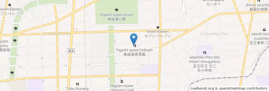Mapa de ubicacion de 東綾瀬保育園 en Japon, Tokyo, 足立区.