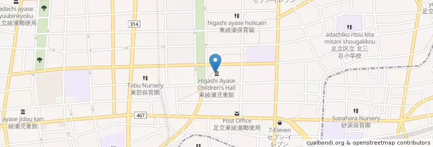 Mapa de ubicacion de 東綾瀬児童館 en Jepun, 東京都, 足立区.