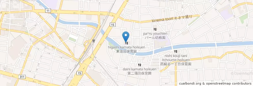 Mapa de ubicacion de 東蒲田保育園 en 일본, 도쿄도, 大田区.