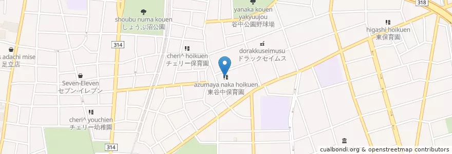 Mapa de ubicacion de 東谷中保育園 en 日本, 东京都/東京都, 足立区.