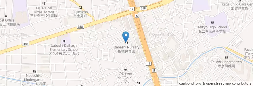 Mapa de ubicacion de 板橋保育園 en Japão, Tóquio, 板橋区.