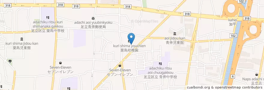 Mapa de ubicacion de 栗島幼稚園 en Japan, Tokio, 足立区.