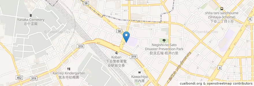 Mapa de ubicacion de 根岸幼稚園 en Giappone, Tokyo, 台東区.