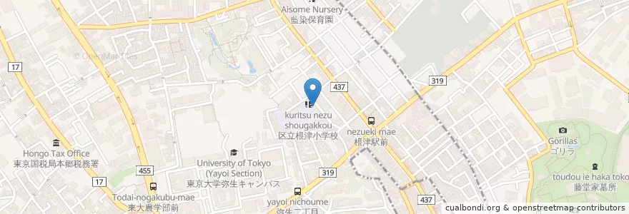 Mapa de ubicacion de 根津児童館 en 일본, 도쿄도, 분쿄구.