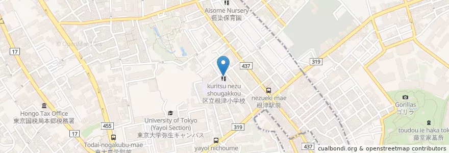 Mapa de ubicacion de 根津幼稚園 en Japón, Tokio, Bunkyo.