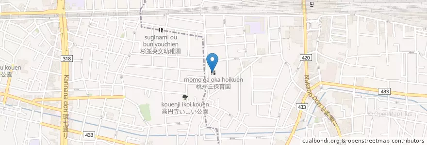 Mapa de ubicacion de 桃が丘保育園 en Jepun, 東京都, 中野区.