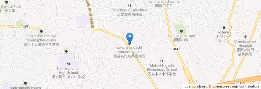Mapa de ubicacion de 桜会あだち共生病院 en 日本, 東京都, 足立区.