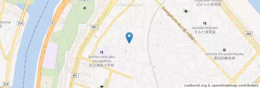 Mapa de ubicacion de 梅若保育園 en Japonya, 東京都, 墨田区.