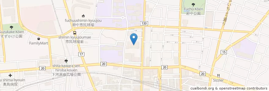 Mapa de ubicacion de 武蔵府中郵便局 en Giappone, Tokyo, 府中市.