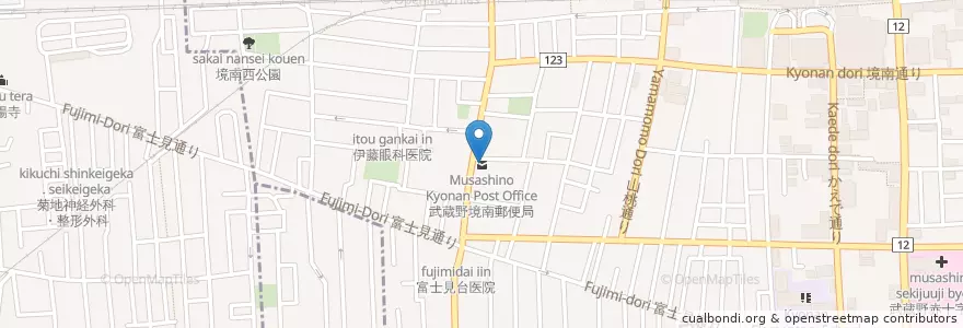 Mapa de ubicacion de 武蔵野境南郵便局 en Japón, Tokio, Musashino.