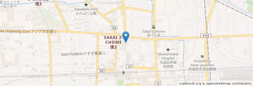 Mapa de ubicacion de 武蔵野境郵便局 en اليابان, 東京都, 武蔵野市.