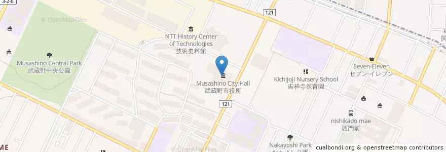 Mapa de ubicacion de 武蔵野市役所 en Japan, Tokio, 武蔵野市.