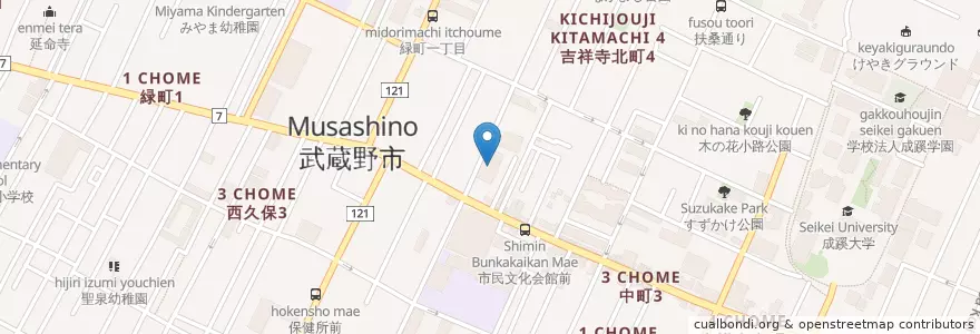 Mapa de ubicacion de 武蔵野市立中央図書館 en Japan, Tokio, 武蔵野市.