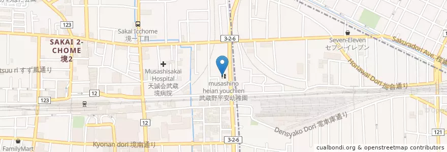 Mapa de ubicacion de 武蔵野平安幼稚園 en اليابان, 東京都.