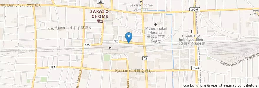 Mapa de ubicacion de 武蔵野警察署武蔵野境駅北口交番 en Japonya, 東京都.