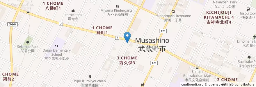 Mapa de ubicacion de 武蔵野警察署西久保交番 en Jepun, 東京都, 武蔵野市.