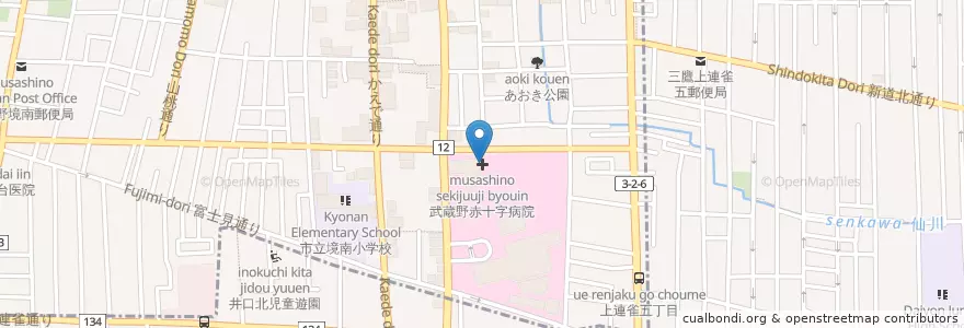 Mapa de ubicacion de 武蔵野赤十字病院 en 일본, 도쿄도, 三鷹市.